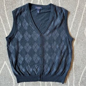 Roundtree & Yorke Vintage Navy Blue Argyle Wool Blend Sweater Vest